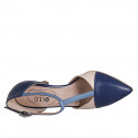 Chaussure ouverte à bout pointu pour femmes en cuir bleu, bleu clair et rose avec courroie salomé talon 7 - Pointures disponibles:  33, 35, 44, 46