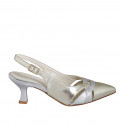 Slingback à bout pointu pour femmes en cuir lamé platine et argent talon 5 - Pointures disponibles:  34, 35, 42, 43, 45, 46