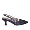 Slingback à bout pointu pour femmes en cuir verni et daim bleu talon 5 - Pointures disponibles:  32, 33, 34, 35, 42, 43, 44, 45, 46