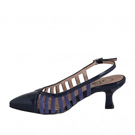 Slingback à bout pointu pour femmes en cuir verni et daim bleu talon 5 - Pointures disponibles:  35, 46 2