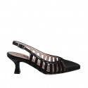 Slingback à bout pointu pour femmes en cuir verni et daim noir talon 5 - Pointures disponibles:  33, 34, 35, 42, 45