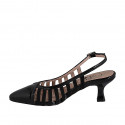 Slingback à bout pointu pour femmes en cuir verni et daim noir talon 5 - Pointures disponibles:  33, 34, 35, 42, 45