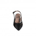 Slingback à bout pointu pour femmes en cuir verni et daim noir talon 5 - Pointures disponibles:  33, 34, 35, 42, 45