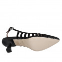 Slingback à bout pointu pour femmes en cuir verni et daim noir talon 5 - Pointures disponibles:  33, 34, 35, 42, 45