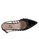Slingback à bout pointu pour femmes en cuir verni et daim noir talon 5 - Pointures disponibles:  33, 34, 35, 42, 45
