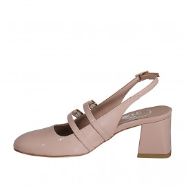 Mary Jane slingback pour femmes avec deux courroies en cuir verni rose clair talon 5 - Pointures disponibles:  35, 45 2