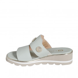 Woman's mule with elastic band and buttons in light green leather wedge heel 4 - Available sizes:  35, 42 2