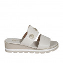 Woman's mule with elastic band and buttons in light beige leather wedge heel 4 - Available sizes:  33, 34, 35, 42, 43, 44, 46