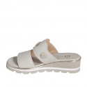 Woman's mule with elastic band and buttons in light beige leather wedge heel 4 - Available sizes:  33, 34, 35, 42, 43, 44, 46