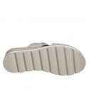 Woman's mule with elastic band and buttons in light beige leather wedge heel 4 - Available sizes:  33, 34, 35, 42, 43, 44, 46