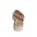 Woman's mule with elastic band and button in white and platinum leather wedge heel 3 - Available sizes:  32, 34, 35, 42, 43, 44, 46