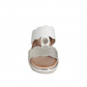 Woman's mule with elastic band and button in white and platinum leather wedge heel 3 - Available sizes:  32, 34, 35, 42, 43, 44, 46
