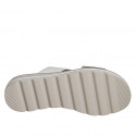 Woman's mule with elastic band and button in white and platinum leather wedge heel 3 - Available sizes:  32, 34, 35, 42, 43, 44, 46