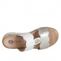 Woman's mule with elastic band and button in white and platinum leather wedge heel 3 - Available sizes:  32, 34, 35, 42, 43, 44, 46