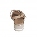 Woman's sandal in hazelnut brown leather with elastic band and buckle wedge heel 4 - Available sizes:  42, 43, 45, 46