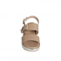 Woman's sandal in hazelnut brown leather with elastic band and buckle wedge heel 4 - Available sizes:  42, 43, 45, 46
