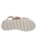 Woman's sandal in hazelnut brown leather with elastic band and buckle wedge heel 4 - Available sizes:  42, 43, 45, 46
