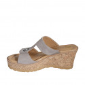 Woman's mules in grey suede with rhinestones, platform and wedge heel 7 - Available sizes:  31, 34
