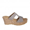 Woman's mules in grey suede with rhinestones, platform and wedge heel 7 - Available sizes:  31, 34