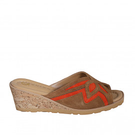 Mule pour femmes en daim cognac et orange talon compensé 5 - Pointures disponibles:  33, 35