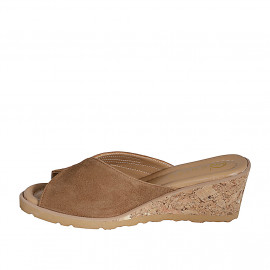 Mule para mujer en gamuza cognac y naranja cuña 5 - Tallas disponibles:  35 2