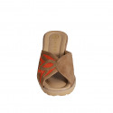 Mule pour femmes en daim cognac et orange talon compensé 5 - Pointures disponibles:  33, 35