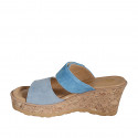 Mule pour femmes en daim bleuet et bleu clair avec fermeture velcro, plateforme et talon compensé 7 - Pointures disponibles:  31, 32, 33, 34