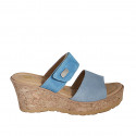 Mule pour femmes en daim bleuet et bleu clair avec fermeture velcro, plateforme et talon compensé 7 - Pointures disponibles:  31, 32, 33, 34