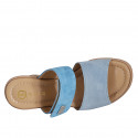 Mule pour femmes en daim bleuet et bleu clair avec fermeture velcro, plateforme et talon compensé 7 - Pointures disponibles:  31, 32, 33, 34