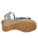 Sandale en daim bleu, bleuet et bleu gris et cuir lamé argent avec courroie, plateforme et talon compensé 7 - Pointures disponibles:  31, 32, 34, 35, 42, 44