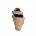 Woman's sandal with velcro, platform and elastic in cognac brown, beige and grey suede wedge heel 9 - Available sizes:  32, 35