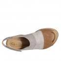Woman's sandal with velcro, platform and elastic in cognac brown, beige and grey suede wedge heel 9 - Available sizes:  32, 35