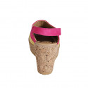 Sandale pour femmes avec velcro, plateau et elastique en daim bleu gris, jaune et fucsia talon compensé 9 - Pointures disponibles:  31, 32, 35