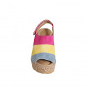 Sandale pour femmes avec velcro, plateau et elastique en daim bleu gris, jaune et fucsia talon compensé 9 - Pointures disponibles:  31, 32, 35