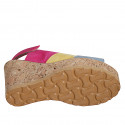 Sandale pour femmes avec velcro, plateau et elastique en daim bleu gris, jaune et fucsia talon compensé 9 - Pointures disponibles:  31, 32, 35