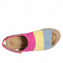 Sandale pour femmes avec velcro, plateau et elastique en daim bleu gris, jaune et fucsia talon compensé 9 - Pointures disponibles:  31, 32, 35