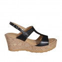 Woman's sandal in black leather and suede with rhinestones, platform and wedge 7 - Available sizes:  31, 32, 33, 35, 42, 43, 44, 45