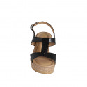 Woman's sandal in black leather and suede with rhinestones, platform and wedge 7 - Available sizes:  31, 32, 33, 35, 42, 43, 44, 45