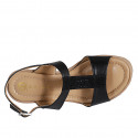 Woman's sandal in black leather and suede with rhinestones, platform and wedge 7 - Available sizes:  31, 32, 33, 35, 42, 43, 44, 45