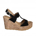Sandale pour femmes en daim noir avec strass, plateforme et talon compensé 9 - Pointures disponibles:  31, 32, 34, 35