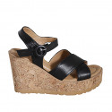 Sandale pour femmes en cuir noir avec courroie et plateforme talon compensé 9 - Pointures disponibles:  31, 34, 35