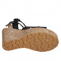 Sandale pour femmes en cuir noir avec courroie et plateforme talon compensé 9 - Pointures disponibles:  31, 34, 35