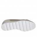 Woman's pump with removable insole and accessory in beige pierced and laminated platinum leather wedge heel 4 - Available sizes:  32, 33, 34, 35, 42, 43