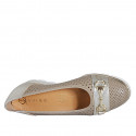 Woman's pump with removable insole and accessory in beige pierced and laminated platinum leather wedge heel 4 - Available sizes:  32, 33, 34, 35, 42, 43