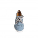 Scarpa stringata da donna in camoscio forato avio e pelle laminato argento con plantare estraibile zeppa 6 - Misure disponibili: 32, 35, 42, 44, 45, 46