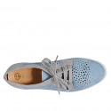 Scarpa stringata da donna in camoscio forato avio e pelle laminato argento con plantare estraibile zeppa 6 - Misure disponibili: 32, 35, 42, 44, 45, 46