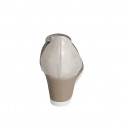 Woman's pump with removable insole and accessory in beige pierced leather and laminated platinum suede wedge heel 6 - Available sizes:  33, 34, 35