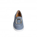 Woman's shoe with elastics and accessory in bluegrey suede heel 3 - Available sizes:  32, 35, 42, 45