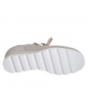 Woman's laced shoe with removable insole and zipper in beige suede and platinum laminated leather wedge heel 3 - Available sizes:  42