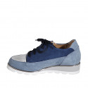 Scarpa stringata da donna con plantare estraibile e cerniera in camoscio azzurro e blu e pelle laminata argento zeppa 3 - Misure disponibili: 33, 35, 42, 44, 46